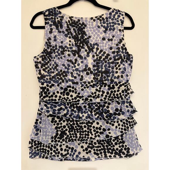 ST JOHN Silk Ruffle Polka Dot Sleeveless Top 4 - Picture 3 of 6